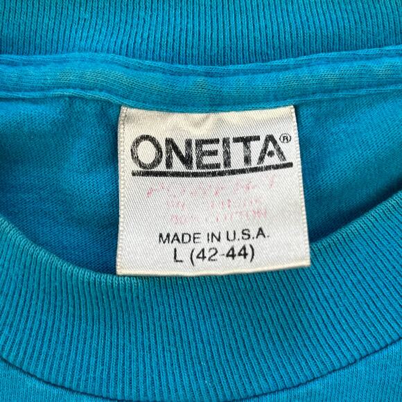 Vintage Blue T-Shirt Adult Small Oneita Blank Single Stitch Basic Made USA 90s - Picture 6 of 13